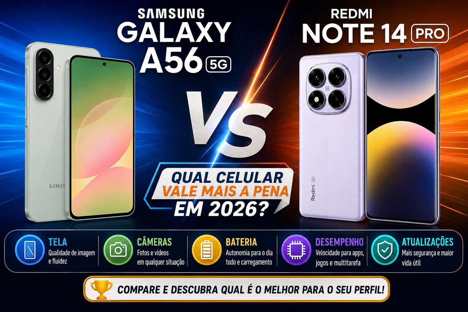 Samsung Galaxy A56 5G vs Redmi Note 14 Pro: Qual Comprar em 2026?