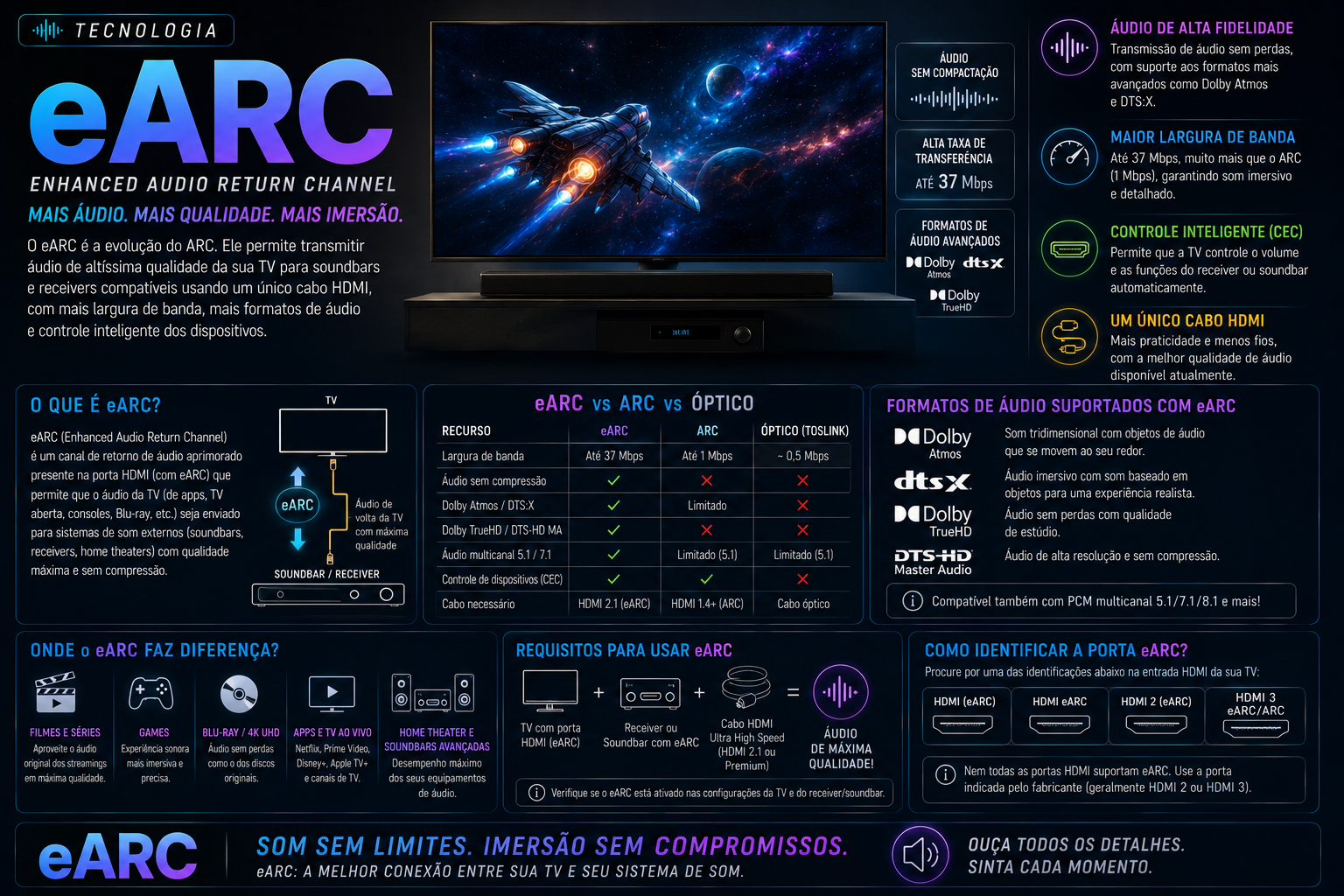 O que é eARC? Entenda como funciona o retorno de áudio via HDMI