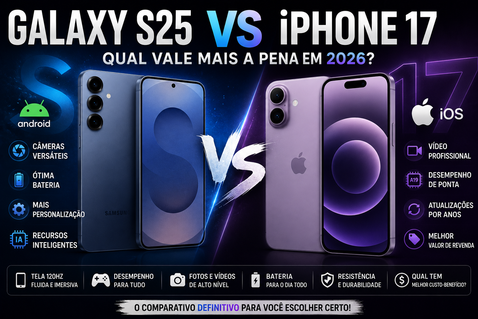 Galaxy S25 vs iPhone 17: Qual Vale Mais a Pena em 2026?