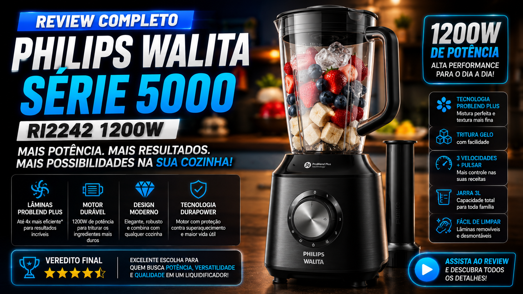 Review Técnico: Liquidificador Philips Walita Série 5000 RI2242 1200W