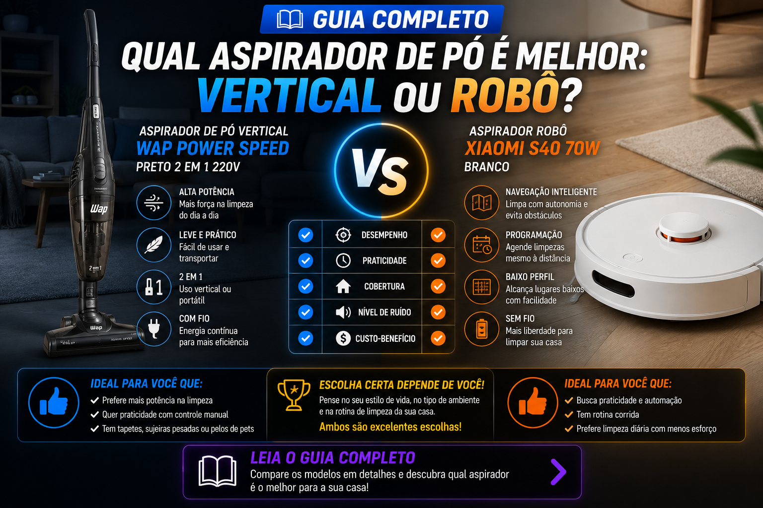 Guia de Compra: Aspirador Vertical vs Robô Aspirador (Qual a Melhor Escolha?)
