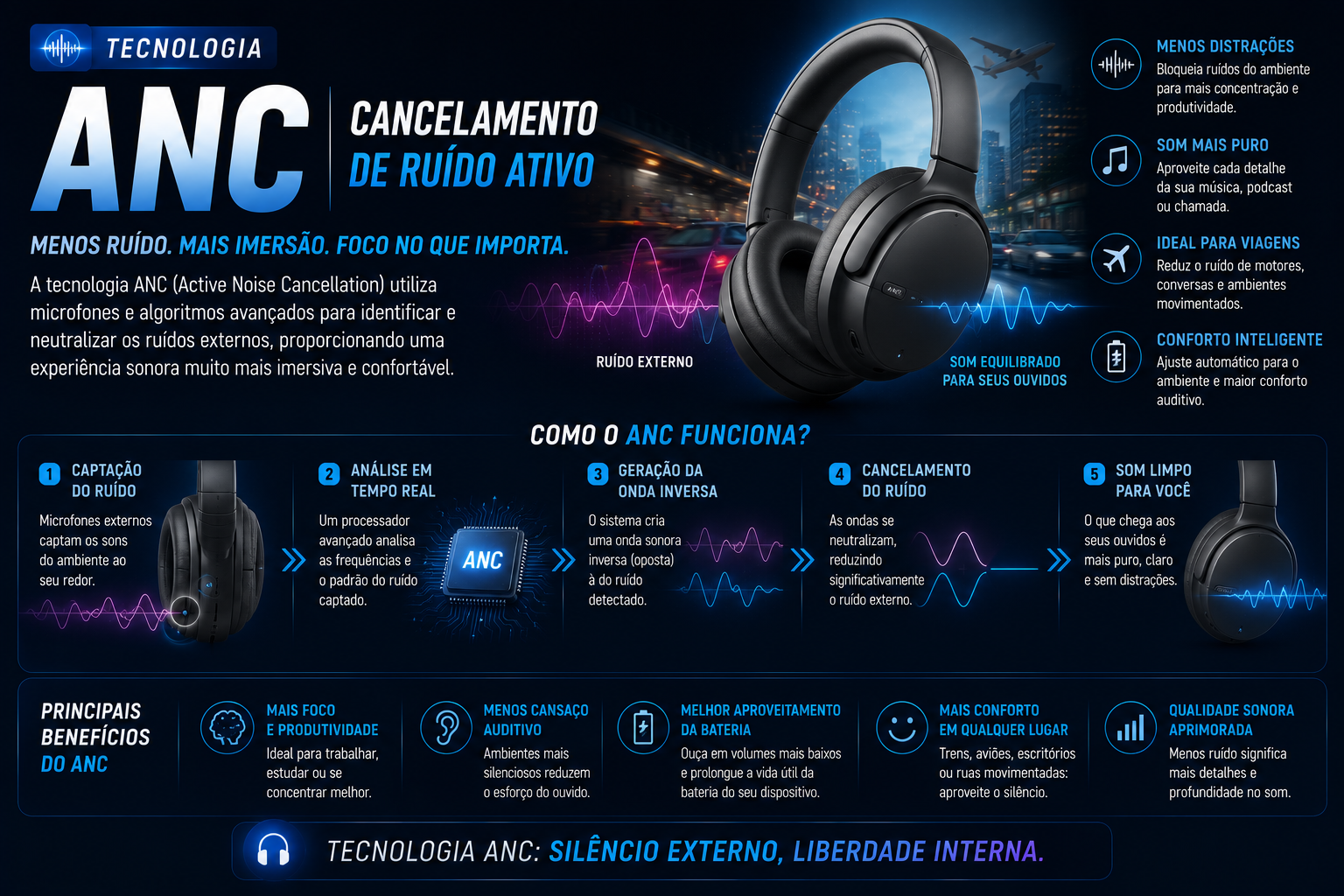 O Que é Cancelamento de Ruído ANC? Entenda Como Essa Tecnologia Funciona
