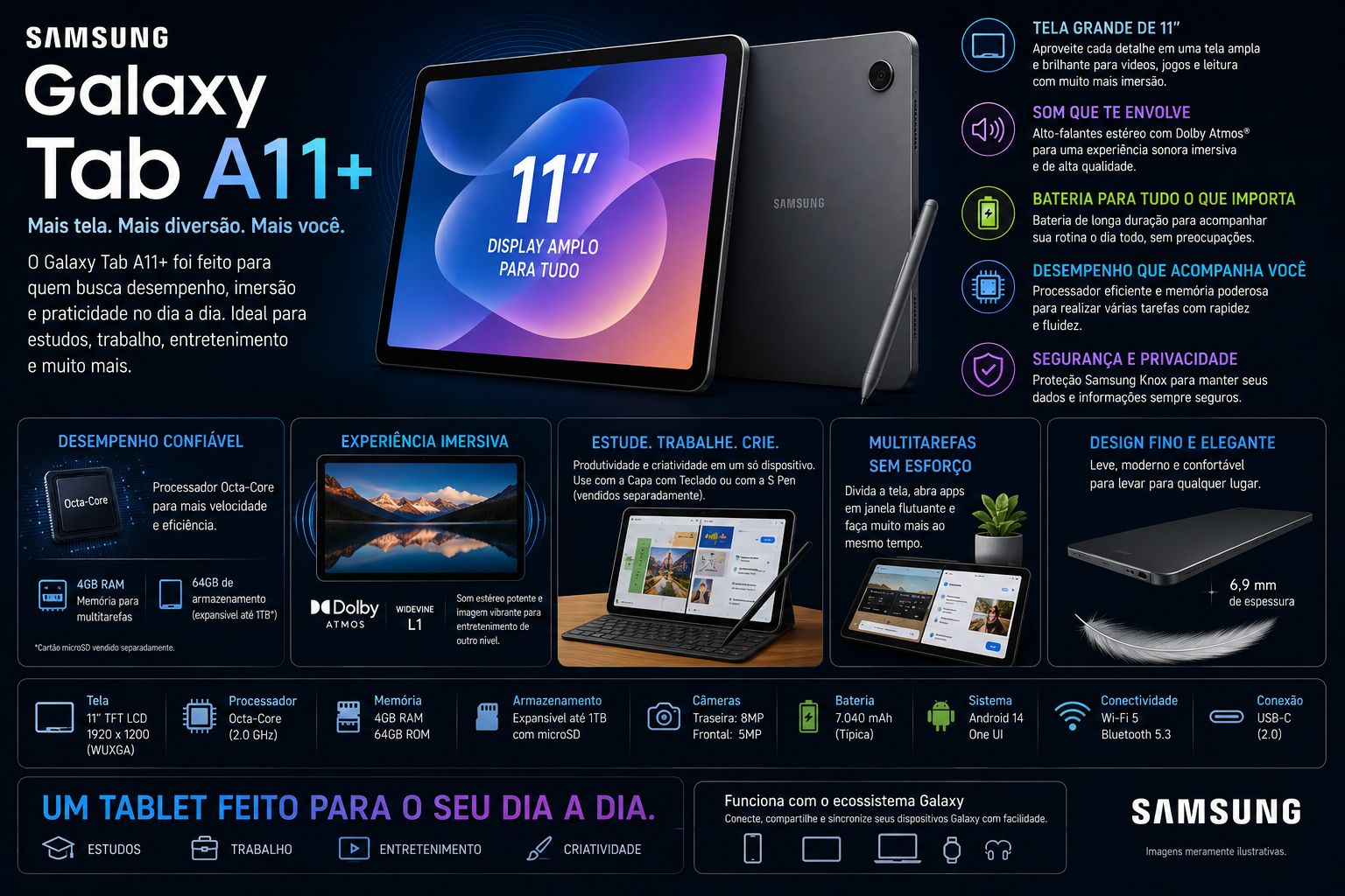 Review Samsung Galaxy Tab A9+ 128GB (11"): Vale a Pena? Análise Crítica.